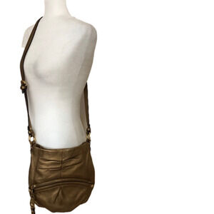 B. Makowsky Gold Leather Crossbody Bag